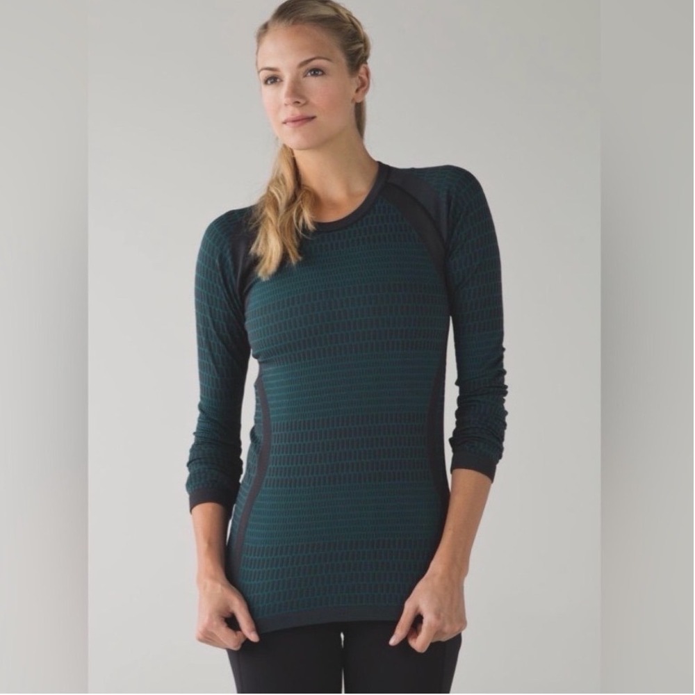 Lululemon About That Base Long Sleeve Black Forage Teal Size 6